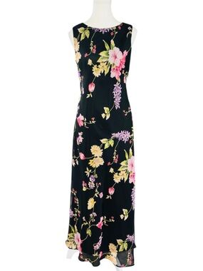 JBS Ltd Black Floral Maxi Dress Open Back Size 10 Sleeveless Elegant